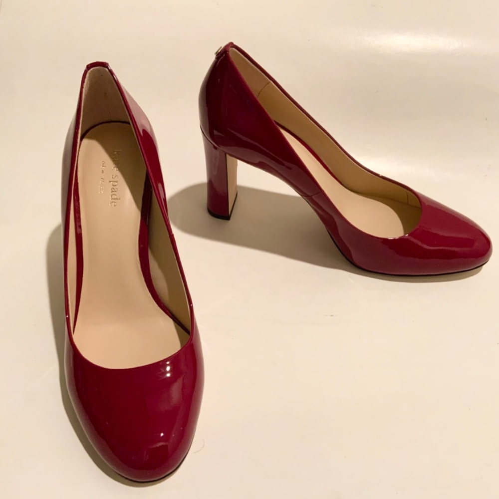 Kate Spade Pallas Patent Leather round toe pumps high heels red dress shoes 7.5 - Picture 8 of 11